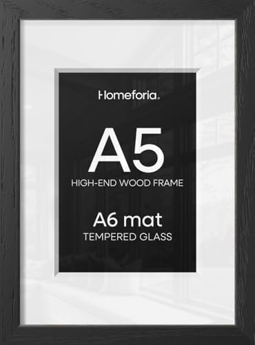 Homeforia A5 Black Oak Picture Frame, High-End Wood, A6 Mat, Glass by Homeforia