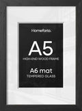 Homeforia A5 Black Oak Picture Frame, High-End Wood, A6 Mat, Glass by Homeforia