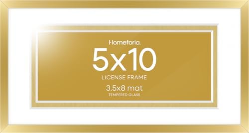 Homeforia 5x10 Gold License Frame, High-End Metal, 3.5x8 Mat, Glass by Homeforia