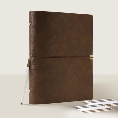 Vienrose Faux Leather Scrapbook Photo Album with 100 Pages Kraft Paper for 4x6 5x7 6x8 Photos, Vintage binder 3 ring DIY Memory Book for Valentines Anniversary Christmas Birthday Travel Brown by Vienrose