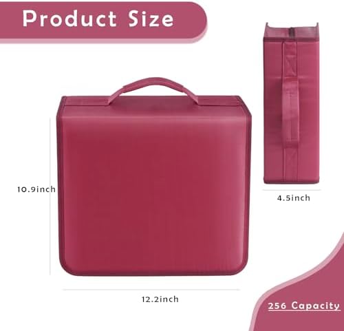 DVD Case CD Storage,256 Capacity CD Cases Holder DVD Storage Case Holders CD DVD Disc Case Storage Wallet Binder for Car Home Office Travel (256 Red) - Image 3