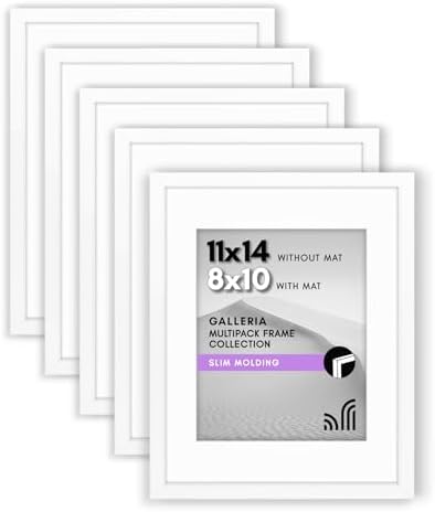 Americanflat 11x14 Picture Frame 5-Pack - Matted to 8x10 - White by Americanflat
