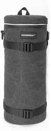Camera Lens Case Bag for Photographyers, Zipper Waterproof Lens Protective Pouch Interior Size (6.29" x 15.35"(Canvas, Black)) by XAMOREST
