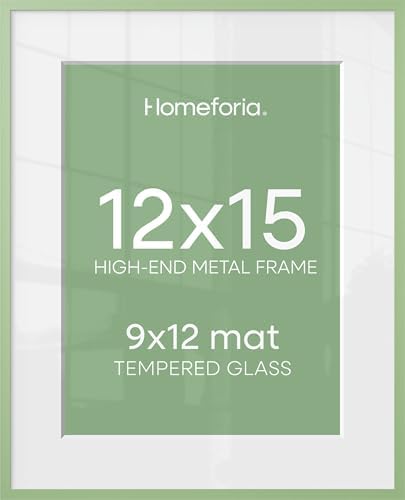Homeforia 12x15 Green Picture Frame, High-End Metal, 9x12 Mat, Glass by Homeforia