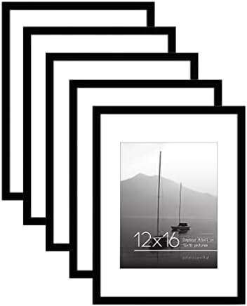 Americanflat 12x16 Picture Frame 5-Pack - Matted to 8.5x11 - Black by Americanflat