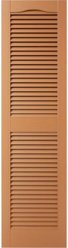 12"W x 64"H Lifetime Vinyl, Standard Cathedral Top Center Mullion, Open Louver Shutters, w/Installation Shutter-Lok's & Matching Screws (Per Pair), Treated Cedar - Image 2