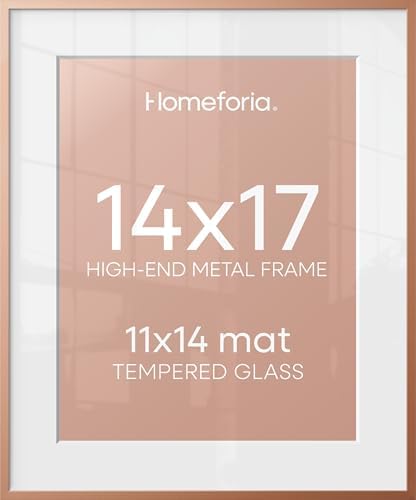 Homeforia 14x17 Rose Picture Frame, High-End Metal, 11x14 Mat, Glass by Homeforia