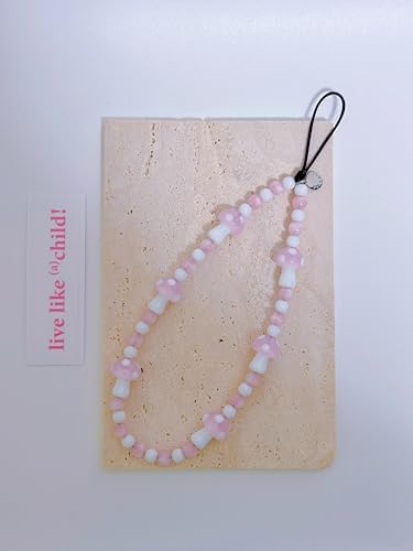 Drawwind Phone Charm Beaded Wristlet Strap Universal Cell Phone Lanyard Cute Bracelet Wrist Strap Beaded Chain String Handmade Accessories for Case Camera Bags (Pink Mushroom) - Image 6