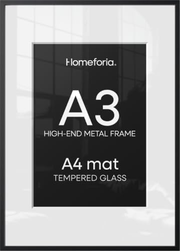 Homeforia A3 Black Picture Frame, High-End Metal, A4 Mat, Glass by Homeforia