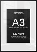 Homeforia A3 Black Picture Frame, High-End Metal, A4 Mat, Glass by Homeforia