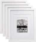 Egofine 11x14 Picture Frames Set of 4, Made of Solid Wood Covered by Plexiglass 5x7 and 8x10 with Mat or 11x14 without Mat, for Table Top Display and Wall Mounting Photo Frame White by Egofine