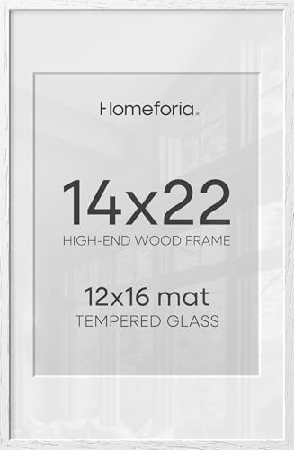 Homeforia 14x22 White Oak Picture Frame, High-End Wood, 12x16 Mat, Glass by Homeforia