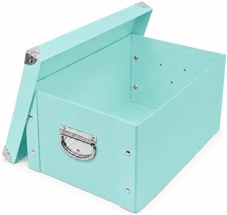 GUOZI Collapsible Storage Box, Decorative Memory Box with Lid & Metal Reinforced Corners, Cardboard File Bin with Handles, Organizer Gift Box for Keepsake Toy Photos Office Nursery Wardrobe Bookshelf by GUOZI