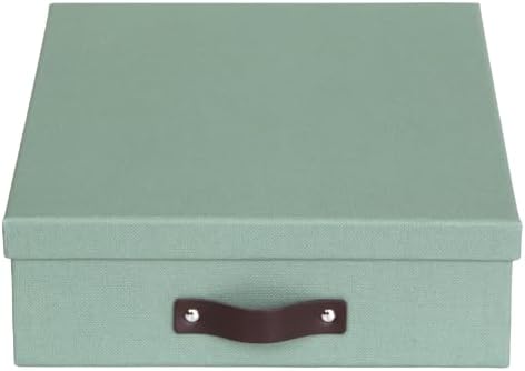 Bigso Oskar Canvas Fiberboard Document Letter Box for Important Paperwork A4 or Letter Size - Durable Keepsake Box with Lid and Leather Handle - 3.3in x 10.2in x 13.8in - Soft Teal - Image 2