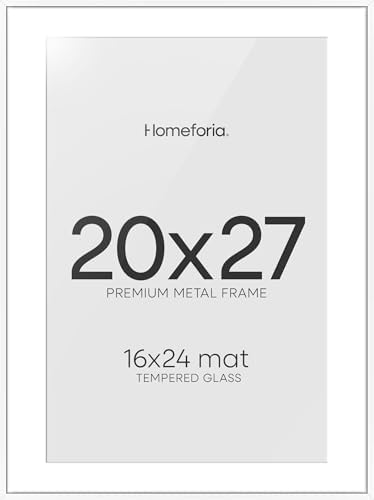 Homeforia 20x27 White Picture Frame, High-End Metal, 16x24 Mat, Glass by Homeforia