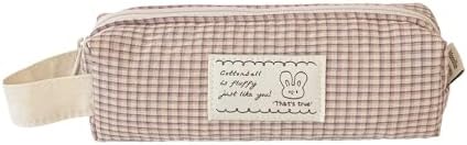 Monolike Unmatched Friends Fabric Check Block Pencil Case, Vintage pink - Aesthetic Gingham Pastel Desk Organizer, Soft Padded Makeup Brush Case, Trendy Minimalist Stationery Pouch by Onlythingsilike