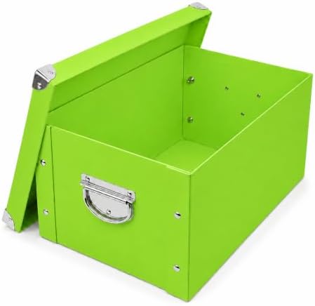 GUOZI Collapsible Storage Box, Decorative Memory Box with Lid & Metal Reinforced Corners, Cardboard File Bin with Handles, Organizer Gift Box for Keepsake Toy Photos Office Nursery Wardrobe Bookshelf by GUOZI