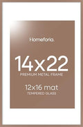 Homeforia 14x22 Mocha Picture Frame, High-End Metal, 12x16 Mat, Glass by Homeforia
