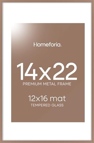 Homeforia 14x22 Mocha Picture Frame, High-End Metal, 12x16 Mat, Glass by Homeforia