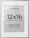 Homeforia 12x16 Silver Picture Frame, High-End Metal, 9x12 Mat, Glass by Homeforia