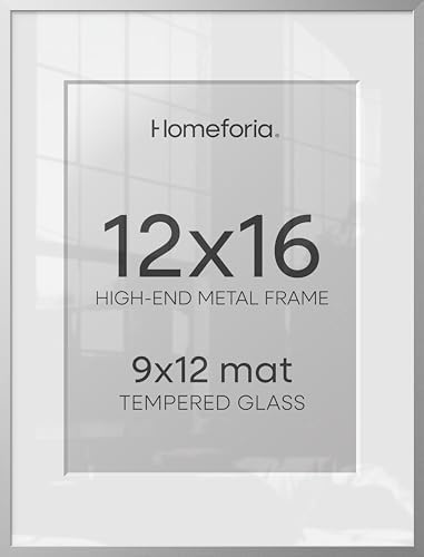 Homeforia 12x16 Silver Picture Frame, High-End Metal, 9x12 Mat, Glass by Homeforia