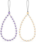 2 Pcs Phone Charm Beaded Strap Cute Cell Phone Wrist Straps String Accessories Hand Aesthetic Lanyard Wristlet Chain for iPhone 17 Pro 16 Camera AirPods Bags Keychains Women Girls Pearl Gold and Puple by Casecond