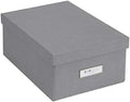 Bigso Karin Collapsible Storage Box - Photo Storage Box with Labelframe for Easy Identification - Simple Assembly Without Tools - Decorative Storage Boxes with Lids - 8.9in x 12.4in x 5.4in - Gray by Bigso
