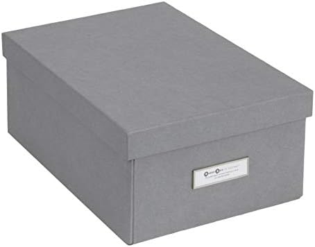 Bigso Karin Collapsible Storage Box - Photo Storage Box with Labelframe for Easy Identification - Simple Assembly Without Tools - Decorative Storage Boxes with Lids - 8.9in x 12.4in x 5.4in - Gray by Bigso