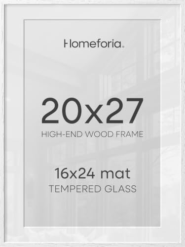 Homeforia 20x27 White Oak Picture Frame, High-End Wood, 16x24 Mat, Glass by Homeforia