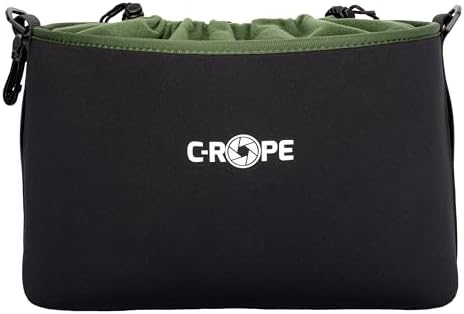 C-Rope Neoprene Camera Bag, Neoprene Pouch with Fleece Lining, Water Resistant, Camera Accessories, Green, XL, Additional pocket by C-Rope