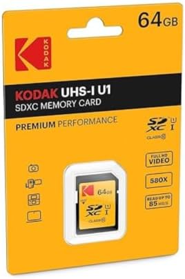 Kodak SDXC Card 64GB UHS-I U1 V10 Premium, up to 85MB/s Read Speed, for Full HD Video and High-Resolution Pictures, Compatible with SDXC Standard - EKMSD64GXC10K by Unknown