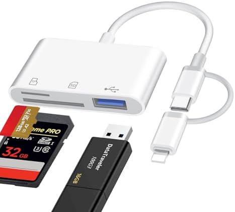 SD Card Reader for iPhone iPad Mac, Lightning & USB-C Dual Interface Memory Card Reader with SD/Micro SD/USB-A 3 Slots, Digital Camera Adapter to iPhone, Plug & Play by Aplimln
