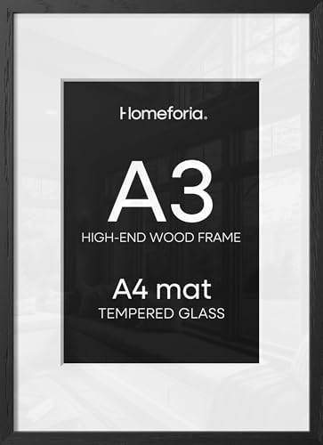 Homeforia A3 Black Oak Picture Frame, High-End Wood, A4 Mat, Glass by Homeforia