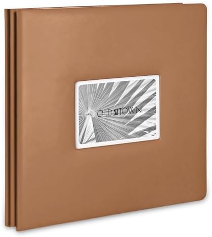 Old Town Bonded Leather Photo Album, Large Leather Scrapbook, Expandable Scrapbook Album 12x12 Double-Sided White Paper Pages and Optically Clear Pockets, Faux Suede Lining, Caramel by OldTownFrames