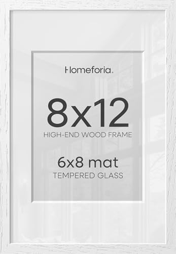 Homeforia 8x12 White Oak Picture Frame, High-End Wood, 6x8 Mat, Glass by Homeforia