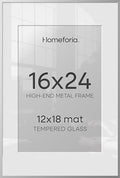 Homeforia 16x24 Silver Picture Frame, High-End Metal, 12x18 Mat, Glass by Homeforia