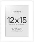 Homeforia 12x15 White Picture Frame, High-End Metal, 9x12 Mat, Glass by Homeforia