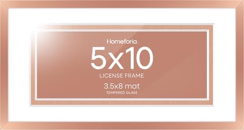 Homeforia 5x10 Rose License Frame, High-End Metal, 3.5x8 Mat, Glass by Homeforia