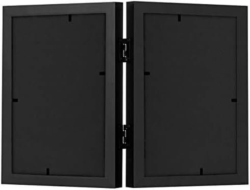 Americanflat Hinged 5x7 Picture Frame with Shatter-Resistant Glass - Double Picture Frames with Engineered Wood - Signature Collection - Photo Frame for Tabletop Display - Black - Image 4
