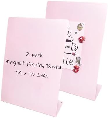 2 Pack Metal Pink Magnet Display Board, 14" × 10" Anti-Slip Magnetic Bulletin Board Tabletop Memo Craft Photo Display Stand Small Business Supplies for Home Office Vendor Booth Events Store by Unknown