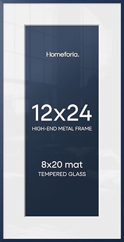 Homeforia 12x24 Blue Picture Frame, High-End Metal, 8x20 Mat, Glass by Homeforia