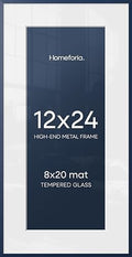 Homeforia 12x24 Blue Picture Frame, High-End Metal, 8x20 Mat, Glass by Homeforia