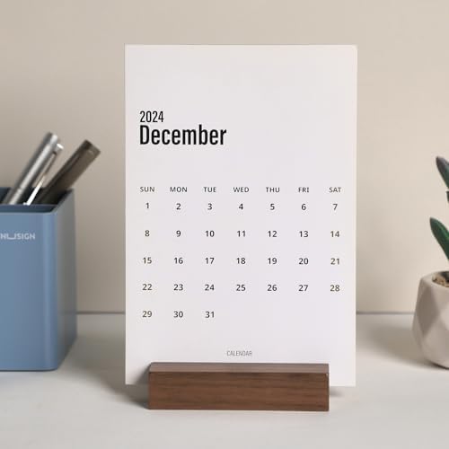 UNIQOOO 3.5" Walnut Wood Stand for Monthly Desk Calendar, Wooden Block Base, Cardstock Holder, For Office Home Retail Reception Decor, Photo Display, 2 Pack - Image 4