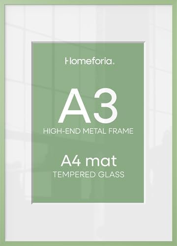 Homeforia A3 Green Picture Frame, High-End Metal, A4 Mat, Glass by Homeforia