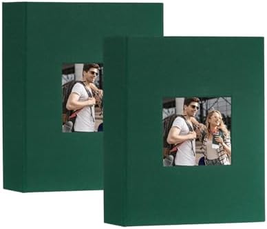 Artmag Mini Photo Album 4x6 50 Pockets 2 Pack, Linen Cover with Front Window Album Each Holds 52 Vertical Photos for Family Wedding Baby Children (Dark Green) by Artmag