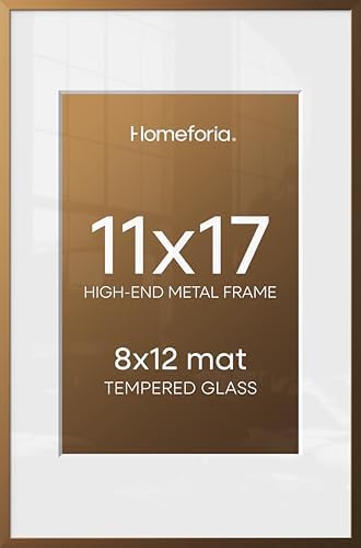 Homeforia 11x17 Bronze Picture Frame, High-End Metal, 8x12 Mat, Glass by Homeforia