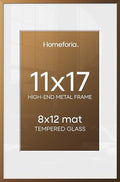 Homeforia 11x17 Bronze Picture Frame, High-End Metal, 8x12 Mat, Glass by Homeforia