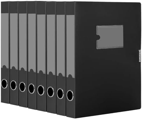 HUA JIE 8 Pack A4 Storage File Boxes Plastic Archives Cases with Lid,Black by HUA+JIE