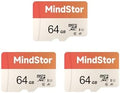 Micro SDXC 64GB Memory Card, MindStor 90MB/s Read Speed TF Card with Adapter, U1, A1 Rated, HD Video Support, Waterproof, for Security Camera, Dash cam, 3 Pack by Unknown