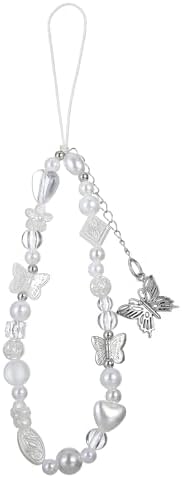 Camera Charm Strap Beaded Wrist Strap Butterfly Cellphone Lanyard Y2K Phone Charms Cute Pearl Digital Camera Charm Lanyard Aesthetic Phone Wrist Straps for Women Girls by Unknown
